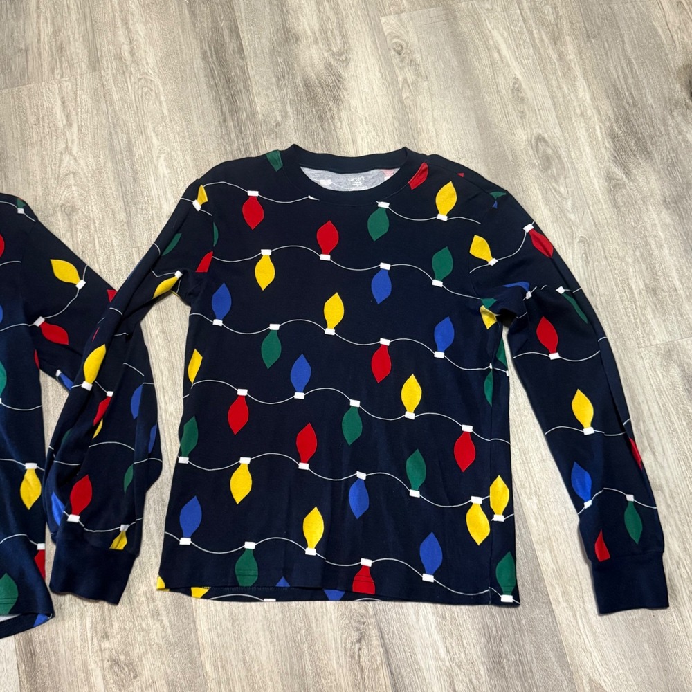 Carters Adult Long Sleeve Pajama Top Holiday Christmas Lights set Navy Blue - Picture 2 of 4